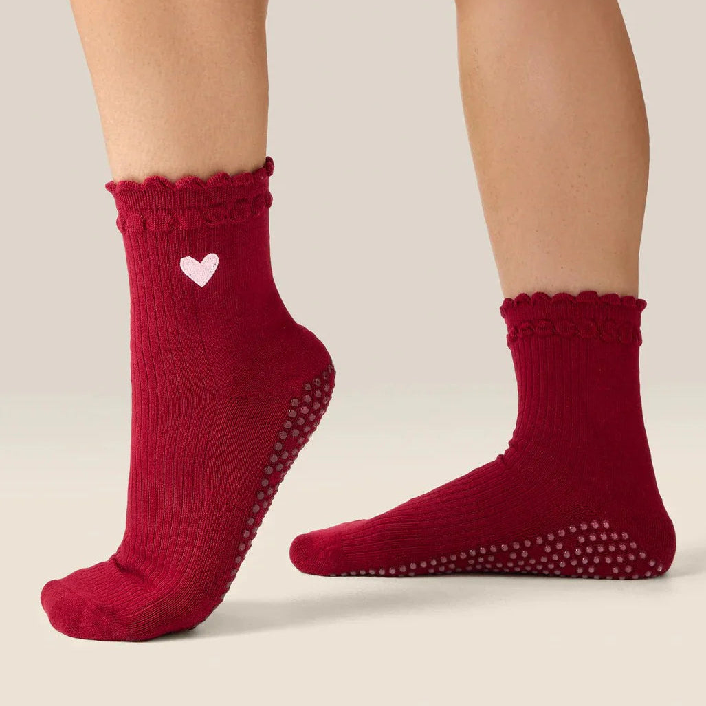 Pilates Grip Socks | Burgundy Heart